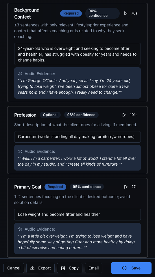 Coach Notes - AI takes notes so you can focus on your client.