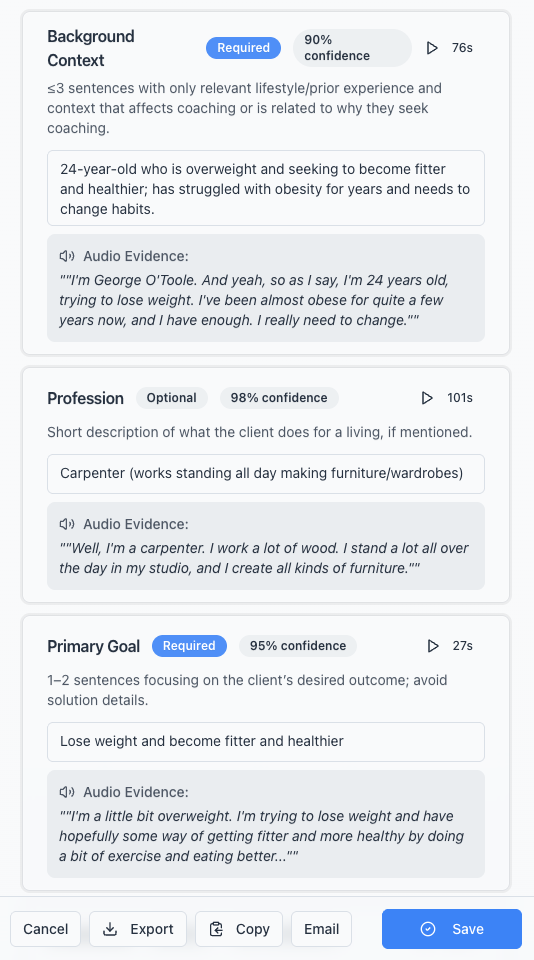 Coach Notes - AI takes notes so you can focus on your client.